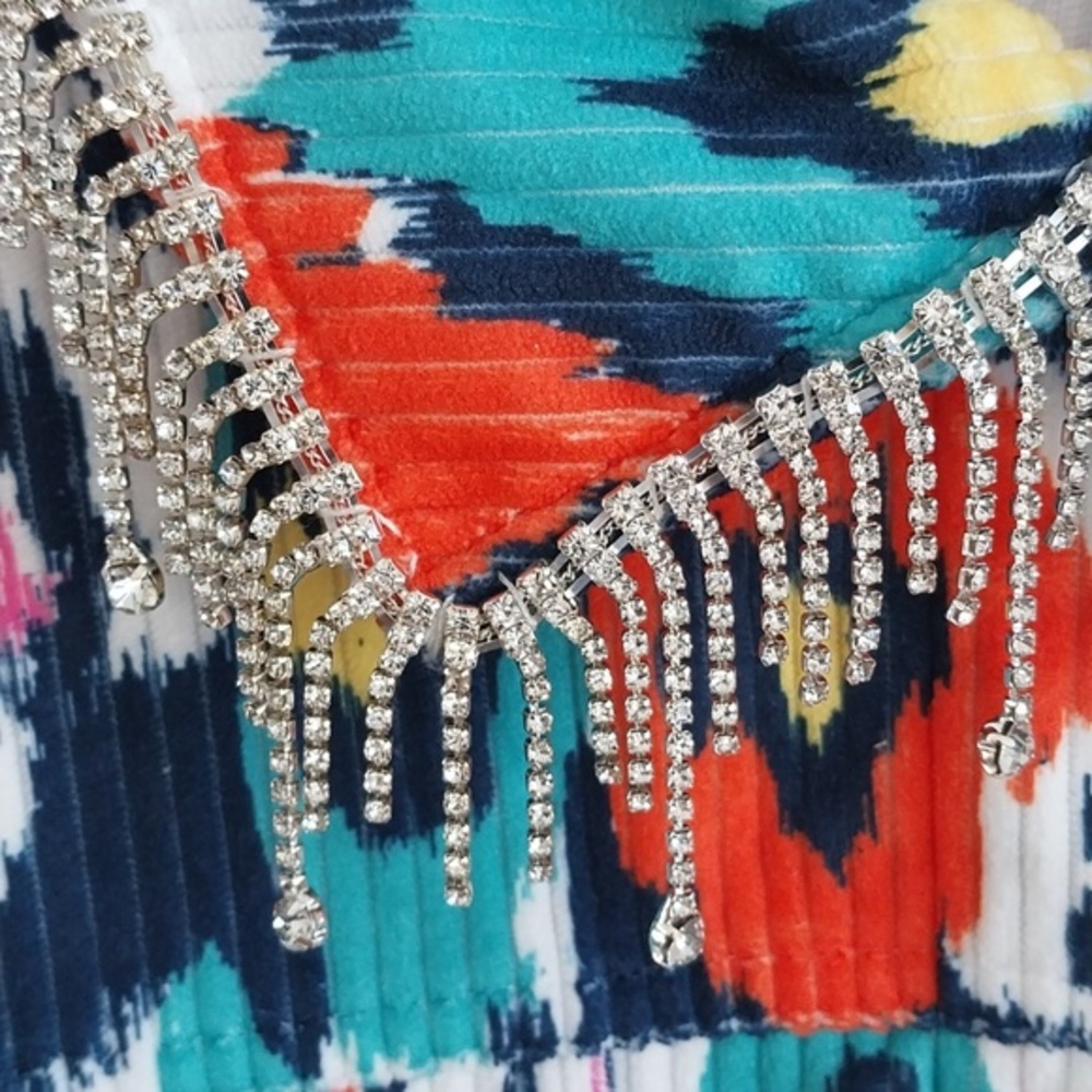 Savanna Jane NWT Size Small‎ Rhinestone Fringe Collar Jacket Shacket Multi Color - Picture 8 of 12